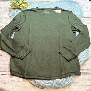 NWT Express Quality + Fit Olive Green Waffle Knit Stretch Long Sleeve Top sz M